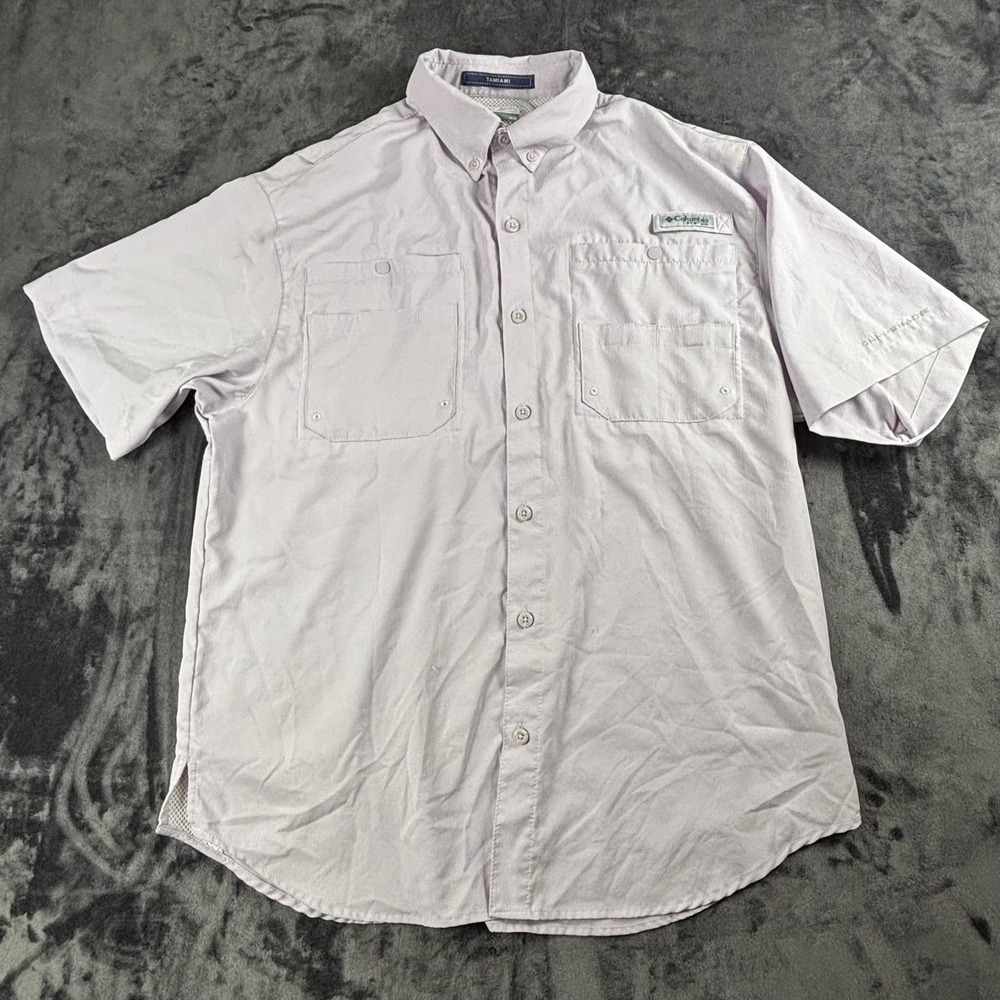Columbia PFG Tamiami Fishing Shirt Mens Medium M Lavender Purple S/S Button Down